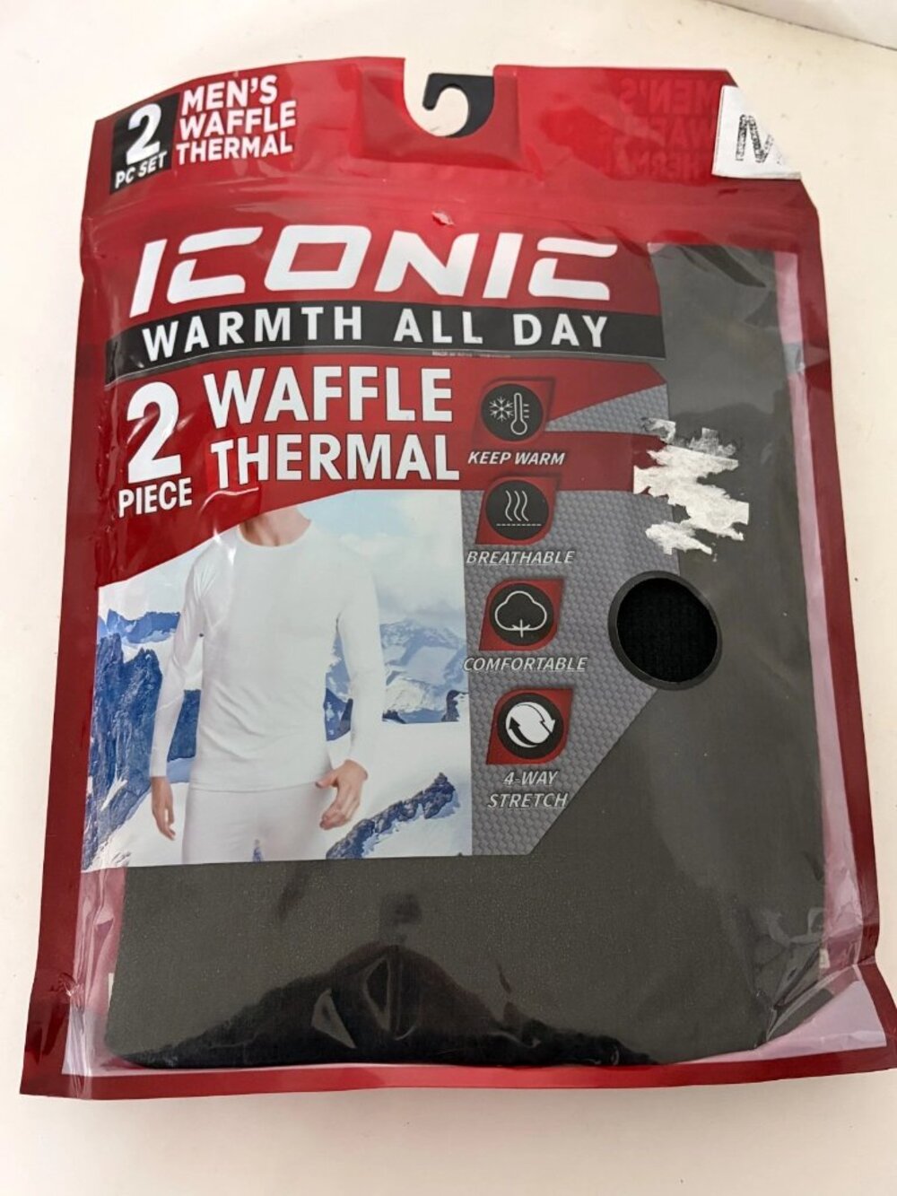 Iconic Men's Waffle Thermal Base Layer, Adult Medium, Black 2 pc Set NEW
